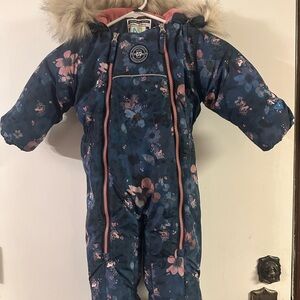 Nano baby floral Snowsuit with Faux Fur Hood